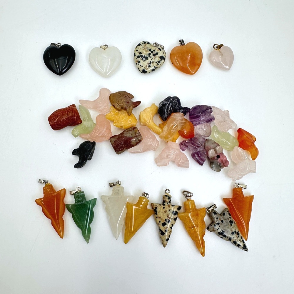 Hand-carved Gemstone Pendant Lot Heart Arrowhead Animal Beads‎